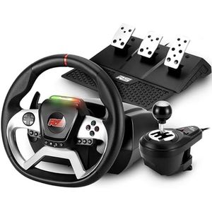 Racing Force Racestuurwiel 1080RS met krachtterugkeer 3,2 N, 1080° rotatie, 18 toetsen, compatibel met PC/PlayStation/Xbox, 43 x 43 x 29,5 cm