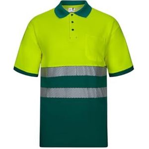 VELILLA 305523 poloshirt van katoen, tweekleurig met korte mouwen, segmentband, groen en neongeel, maat 2XL, groen en neongeel, XXL