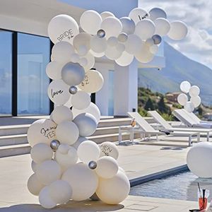 Ginger Ray WE-100 Backdrop-White & Silver Ballons, Wit, Zilver