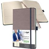 SIGEL C2451 afsprakenplanner weekkalender 2024, lederlook, ca. A5, taupe- hardcover, 192 pagina's, elastiek, penlus, archieftas, PEFC-gecertificeerd, Conceptum