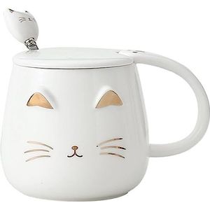 lachineuse Kattenbeker Kawaii – wit – met deksel en lepel