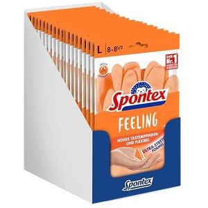 Spontex Feeling Huishoudhandschoenen, 18 paar, voor alle fijngevoelige poets- en onderhoudswerkzaamheden in het huishouden, hoge tastgevoeligheid, maat L (18 x 1 paar)