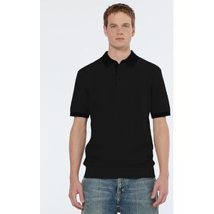 Scotch & Soda Gestructureerde gebreide solide polo, zwart 001, XXL