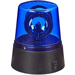 Relaxdays LED zwaailicht, met draaiende reflector, party verlichting, zwaailamp, om neer te zetten, op batterijen, blauw