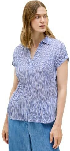 Blouse - Deep Pastel Blue - Regular Fit - Korte Mouwen - Normale Overhemdkraag