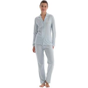 Dagi Damespyjama-set met lange mouwen, borduurwerk, gedetailleerd pyjamapak, pyjamaset, Lichtblauw, L