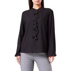 Cream Damesshirt met lange mouwen met ruches, Zwart, 36