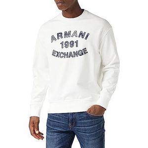 Armani Exchange Heren Crew Neck, Logo Print, Cuffed Sweatshirt, wit, XL