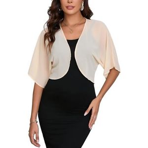 Dosieyeo Vrouwen Bolero Shrug Chiffon Open Front 3/4 Mouw Bijgesneden Vest Lichtgewicht Sheer Tops voor Jurk, Champagne, XXL