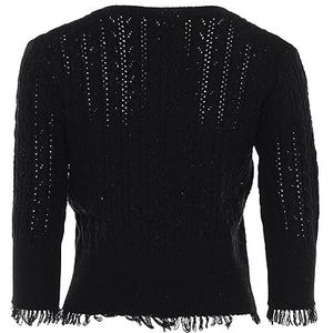 Caneva Dames Slouchy Openwork Fringed Knit V-hals Sweater Zwart Maat XS/S, zwart, XS
