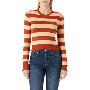 JACK & JONES JXVALENTINA LS Soft Cropped Knit Trui, Bombay Brown/Stripes:/Beige, S