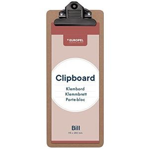 EUROPEL Houten klembord, Mini/Bill Size Portret, FSC Certified MDF, met zwarte metalen clip, 280x115mm