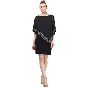 S.L. Fashions Damesfolie cape chiffon jurk speciale gelegenheid, Nieuw Zwart en Zilver, 44 NL