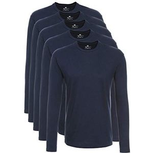Lower East Heren Shirt met lange mouwen en ronde hals, gemaakt van 100% katoen, Donkerblauw, set van 5, L