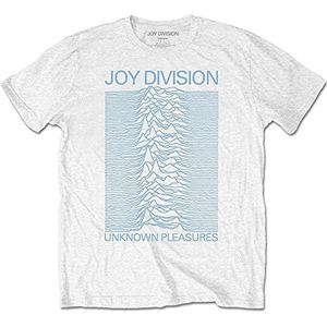 Joy Division T-shirt Unknown Pleasures Blauw On White Officieel Logo Heren Wit Maat S