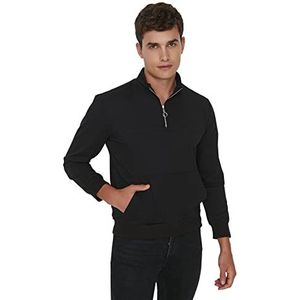 Trendyol Staande kraag voor heren, effen Regular sweatshirt, zwart, XXL, Zwart, XXL