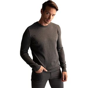 DeFacto Heren gebreide trui met lange mouwen ronde hals sweater - slim fit trui voor heren tops (antraciet, XL), antraciet, XL