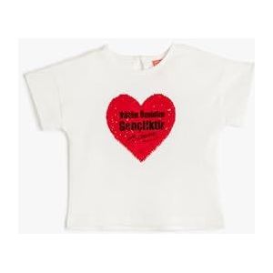 Koton Babygirls Atatürk Baskılı Tişört Sequined Short Sleeve Round Collar Cotton T-Shirt, ecru (010), 6-9 Maanden