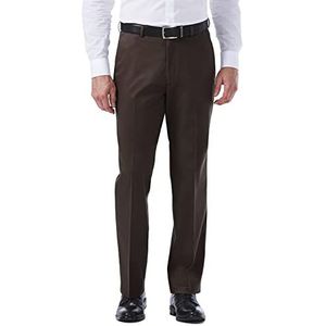 Haggar mens Premium No Iron Khaki Classic Fit Expandable Waist Flat Front Casual Pants, Chocolate, 38W x 29L US