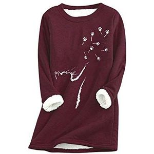 EFOFEI Dames pluche warme trui imitatie lamshaar voering casual Kerstmis pullover effen bedrukt lange mouwen T-shirt