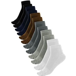 Bencailor 6 paar katoenen sokken voor dames en heren, zwart, wit, donkergrijs, lichtgrijs, koffie, marineblauw, Eén Maat