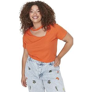 Trendyol Vrouwen Plus Size Regular Basic Crew Neck Knit Plus Size T-shirt, Oranje, 3XL grote maten