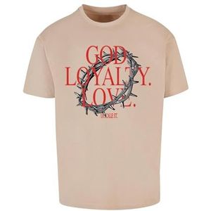 Mister Tee Upscale Uniseks T-shirt God Loyalty Love Oversize Tee, uniseks T-shirt met opdruk, oversized fit, katoen – print T-shirt, grafisch T-shirt, zand, 3XL