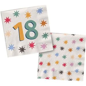 Folat 26875 Decoratie wit met kleurrijke sterren servetten - 18 Starburst-33 x 33 cm-20 stuks vrolijk en kleurrijk feestservies voor kinderen en volwassenen verjaardag, meerkleurig