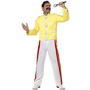 Smiffys Queen Freddie Mercury kostuum, geel met jas en broek, officieel gelicentieerde koningin, verkleedkostuum voor volwassenen