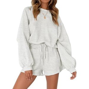 MEROKEETY Women's 2025 Fall Oversized Batwing Sleeve Lounge Sets Casual Top and Shorts 2 Piece Outfits Sweatsuit Light Grey