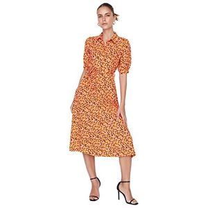 TRENDYOL Midi blousejurk voor dames, regular fit, geweven stof jurk, oranje, 42