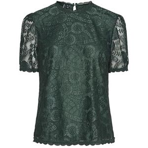 PIECES Dames Pcolline Ss Lace Top Noos blouse met korte mouwen, Trekking green., S