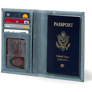 Otto Angelino Echt lederen paspoort portemonnee - RFID-blokkering en bagagelabel - Unisex (blauw)