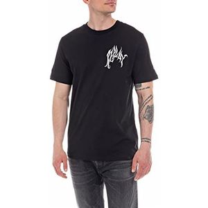 Replay Heren T-shirt korte mouwen met backprint, 098 Black, M