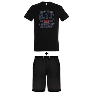 AMERICAN COLLEGE USA Ensemble Lot 2 Stuks T-shirt en Short Enfants Garçons Filles, 2-delige Set T-shirt + Shorts, Uniseks, Kinderen, Zwart, 12 jaar