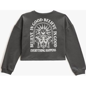 Koton Sweatshirt met crop print voor meisjes, ronde hals, antraciet (931), 5-6 jaar