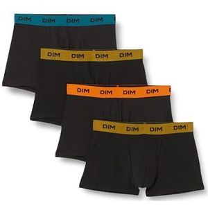 DIM Boxershorts voor heren, mix en kleuren, katoen, stretch, 4 stuks, Zwarte riem oranje/blauw/groen, M