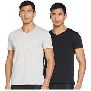 Emporio Armani T-shirt met V-hals (verpakking van 2), zwart/grijs gemêleerd., XL