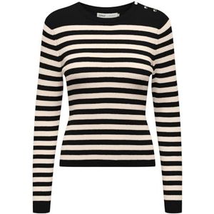 ONLY Onlibi Ls Stripe Button O-Neck Cc KNT Trui voor dames, Zwart/Stripes: whitecap grijs gemêleerd, XL