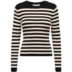 Onlibi LS Stripe Button O-Neck CC KNT, Zwart/Stripes: whitecap grijs gemêleerd, XS