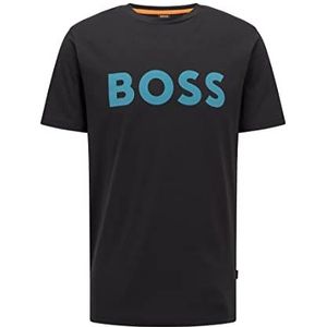 BOSS Heren Thinking 1 T-shirt van katoen-jersey met rubberen logo-print, zwart 1, L