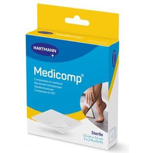 Medicomp Steriel vliescompressen, steriel, absorberend, pluisvrij, 7,5 x 7,5 cm, 5 x 2 stuks