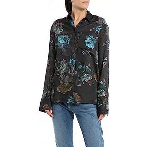 Replay Damesblouse, 010 Dark Brown/Multicolor, L