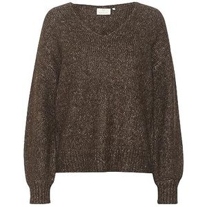 KAFFE Damestrui, relaxed fit, V-hals, lange mouwen, Hairy Knit Rib Edge, Java Melange, XS