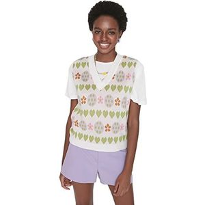 TRENDYOL Dames V-hals effen kleuren nauwsluitend gebreid vest sweater, ecru, L, ecru, L