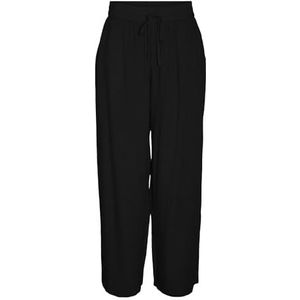 NOISY MAY Wide Relaxed Fit Culotte Fashionable Casual Jogging Fabric Trousers Linen, Colour:Black, Size:L