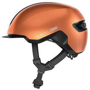 ABUS Urban-helm HUD-Y - magnetisch, oplaadbaar LED-achterlicht & magneetsluiting - coole fietshelm voor dagelijks gebruik - voor mannen en vrouwen - oranje, maat M