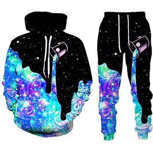 Pokem&Hent Planet 3D-print kleur hoodie broekpak unisex herfst tweedelig pak, 35564 Orchid White Stripe, 44 NL