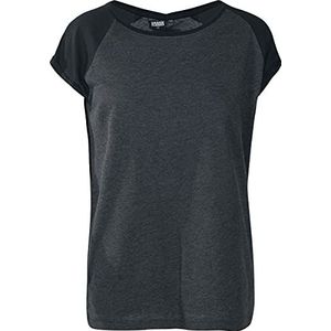 Urban Classics Ladies T-shirt Contrast Raglan Tee, casual T-shirt voor vrouwen, regular fit, verkrijgbaar in vele kleuren, maten XS-5XL, grijs/zwart (charcoal/black), L