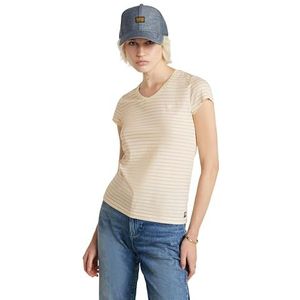 G-STAR Raw Eyben Slim Top 2.0 T-shirt voor dames, met V-hals, meerdere kleuren (Antique White/Rugby Tan Stripe D24533-d244-g615), XL